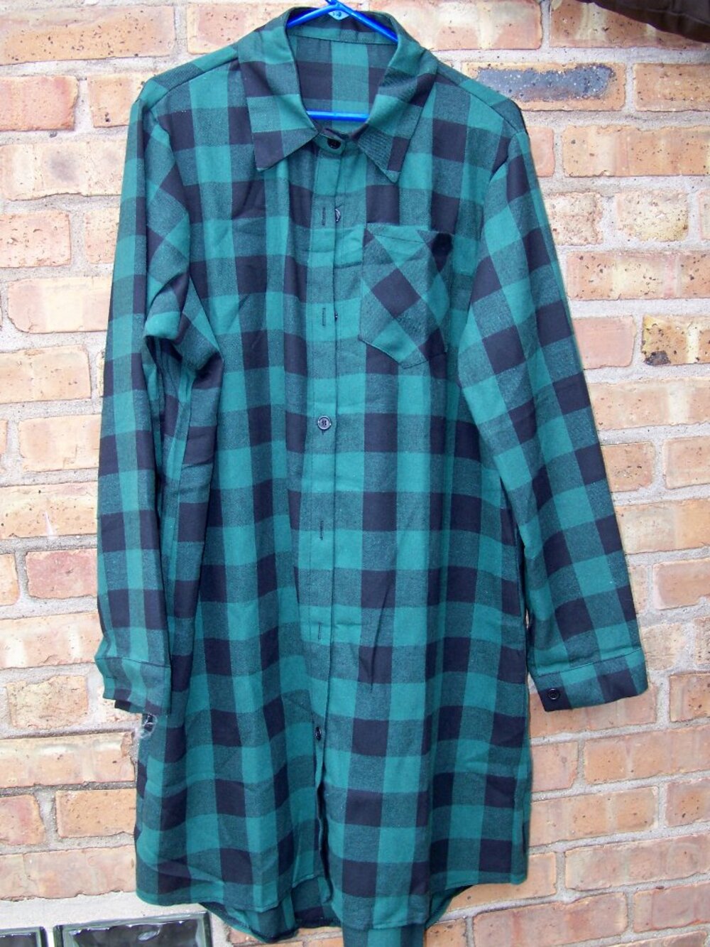 Women's Green Plaid Long Sleeve Shirt, New